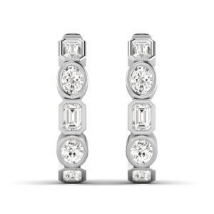 Alternating Oval and Emerald Bezel Hoop Earrings