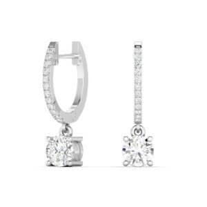 Round Diamond Drop Hoop Earrings