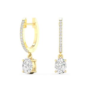 Oval Diamond Drop Hoop Earrings