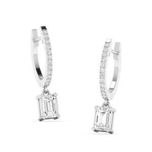 Emerald Cut Diamond Drop Hoop Earrings