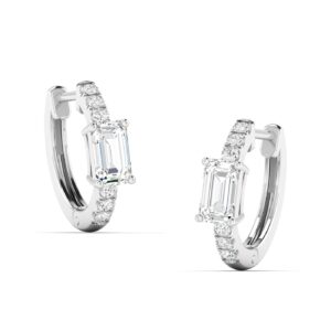 Emerald Cut Diamond Huggies with Pavé Accents