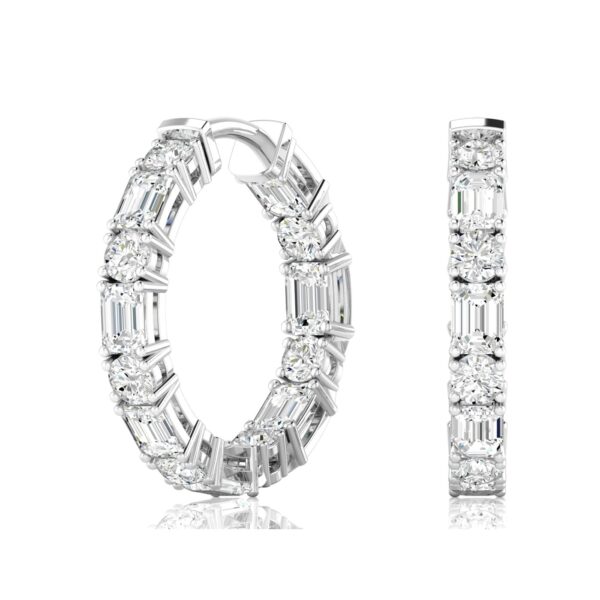 Emerald and Round Diamond Hoop Earrings